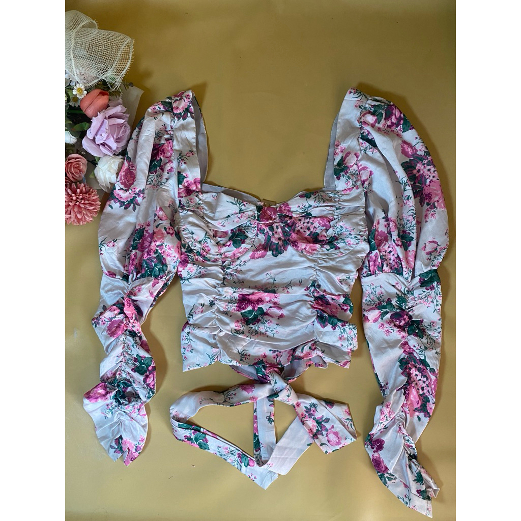 Pl Atasan Blouse Pantai Motif Seksi Satin Silk Crop