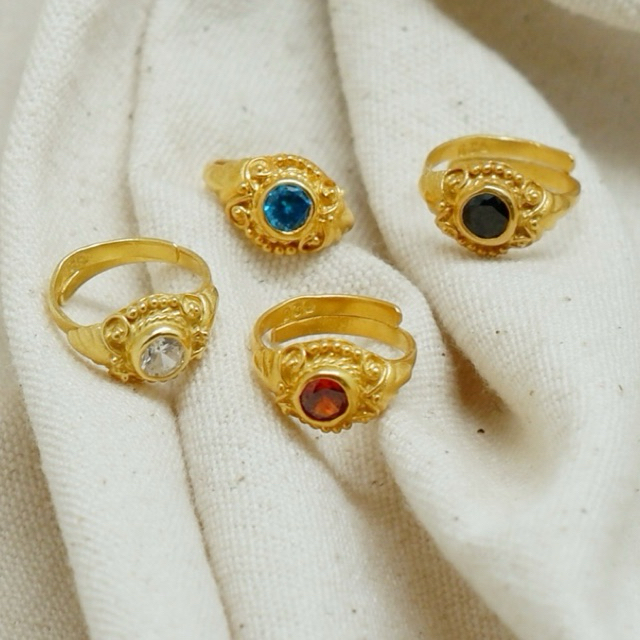 Cincin Bayi Ukir Perak 925 dan Lapis Emas 24K