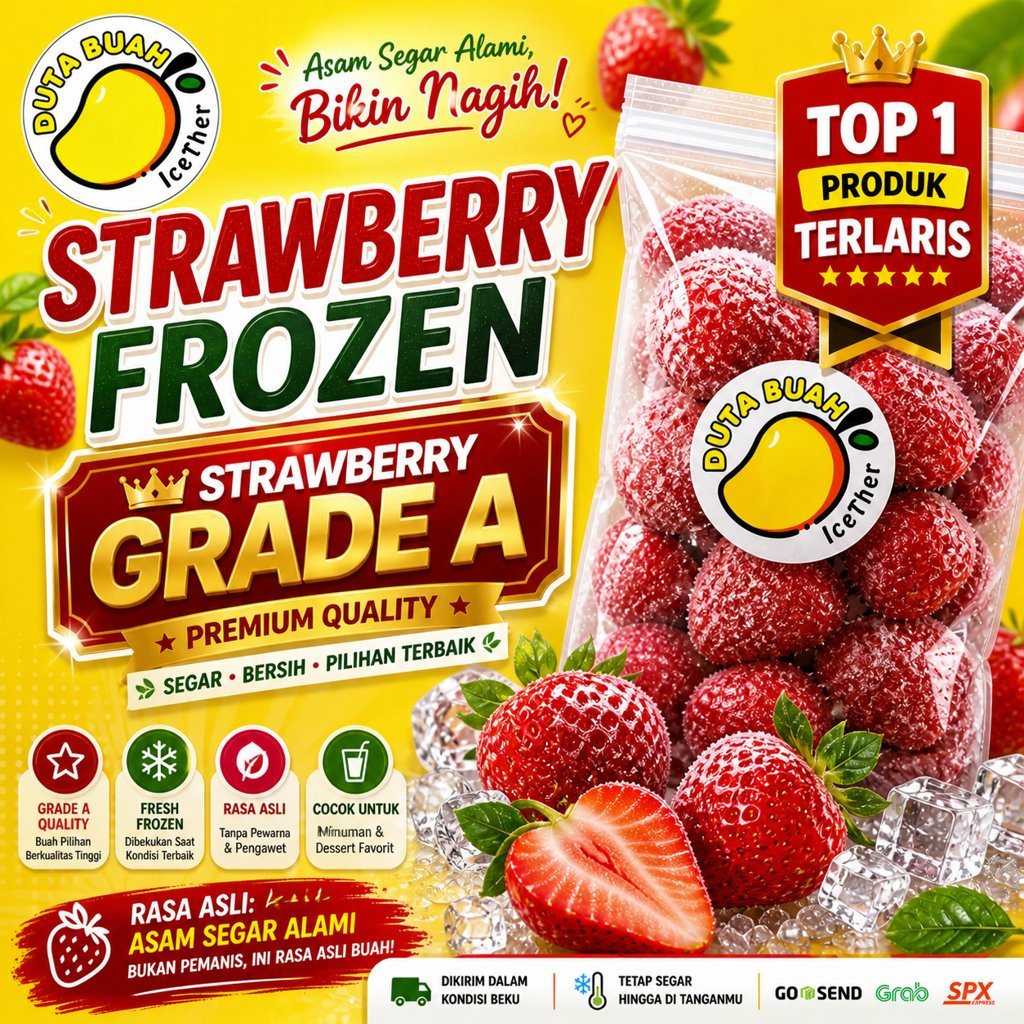 1KG Buah Frozen Stroberi/Stroberry/Strawberry Manis Premium Frozen I DUTA BUAH ICETHER