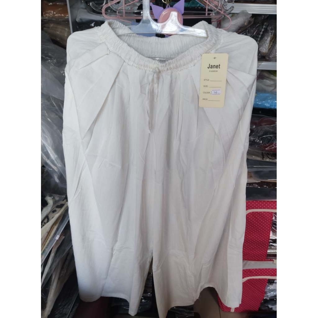 celana janet (barang asli bangkok / bkk), warna broken white, model kulot bahan linen