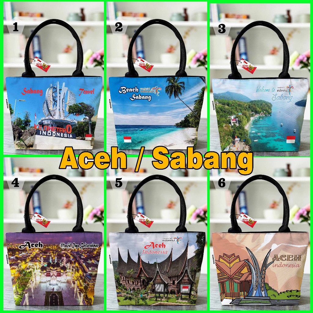 TAS TENTENG ACEH / SABANG, TAS SOUVENIR READY 6 MOTIF SIAP KIRIM TRO1