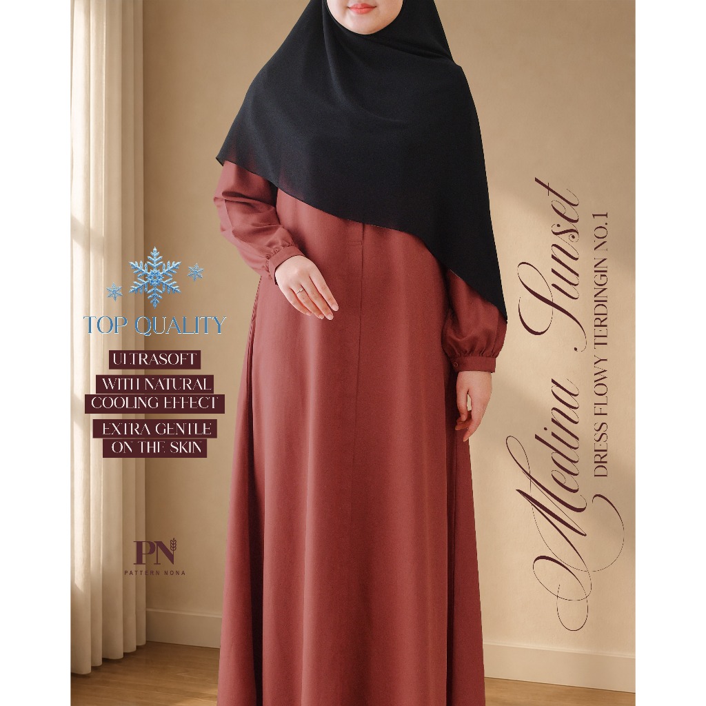 Pattern Nona Dress Medina Sunset Gamis Wanita Adem Flowy Tencel Viscose Polos | Special Plain Series