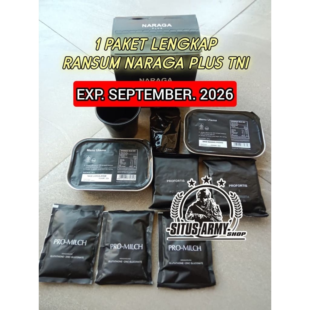 RANSUM MAKANAN TNI | 1 PAKET LENGKAP RANSUM NARAGA PLUS | EXP. JUNI SEPTEMBER 2026 | MAKANAN TNI | R
