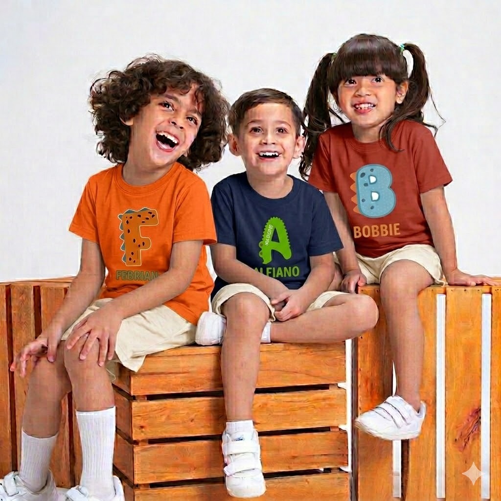 SANTIKA APPAREL ~ KAOS ANAK ABJAD KAOS ANAK SERAGAM KELAS BAHAN PREMIUM USIA 1 - 12 TAHUN
