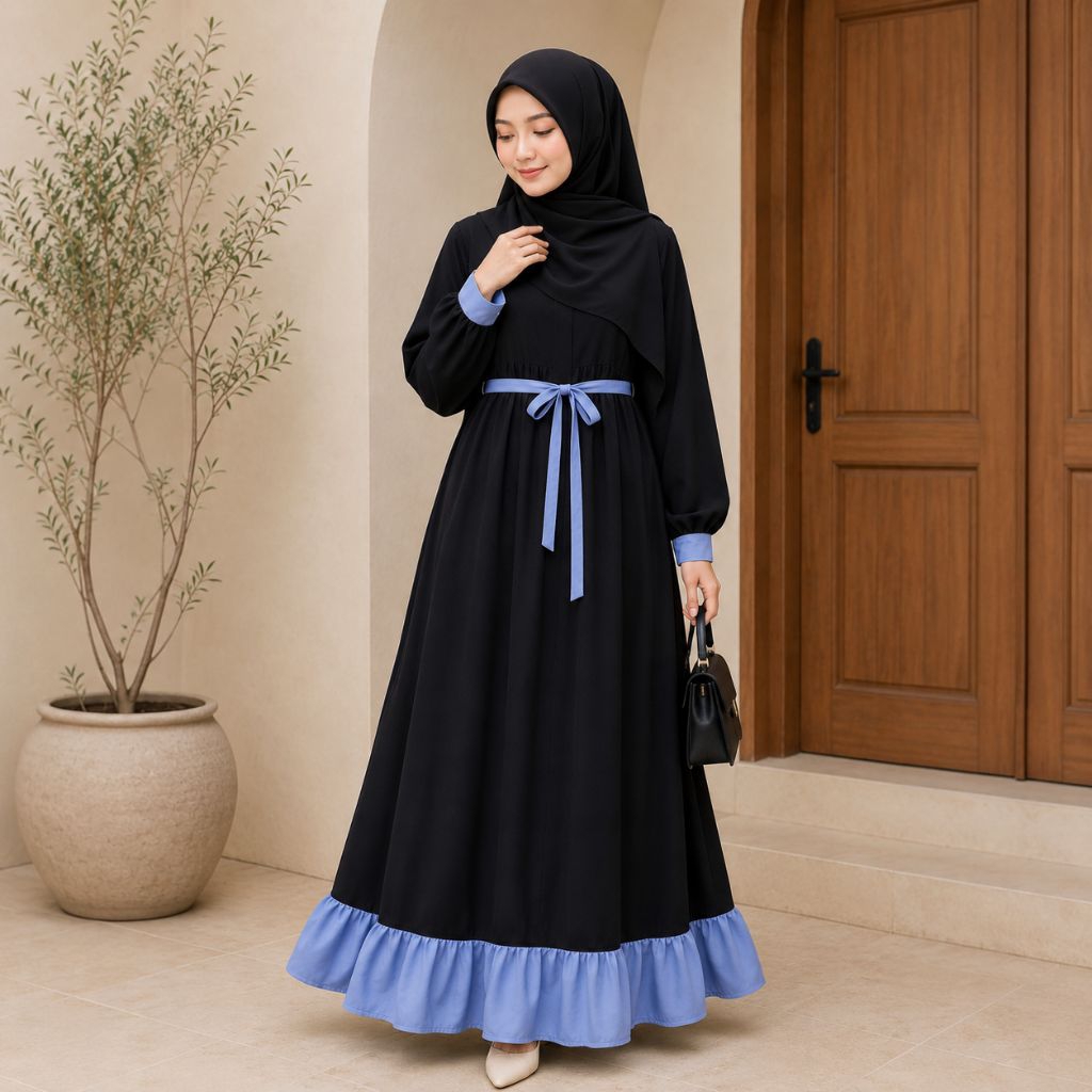 Gamis Hitam kombinasi warna Jumbo / Gamis Polos Jumbo ld 120 / Baju Gamis Hitam Polos Wanita / Baju 