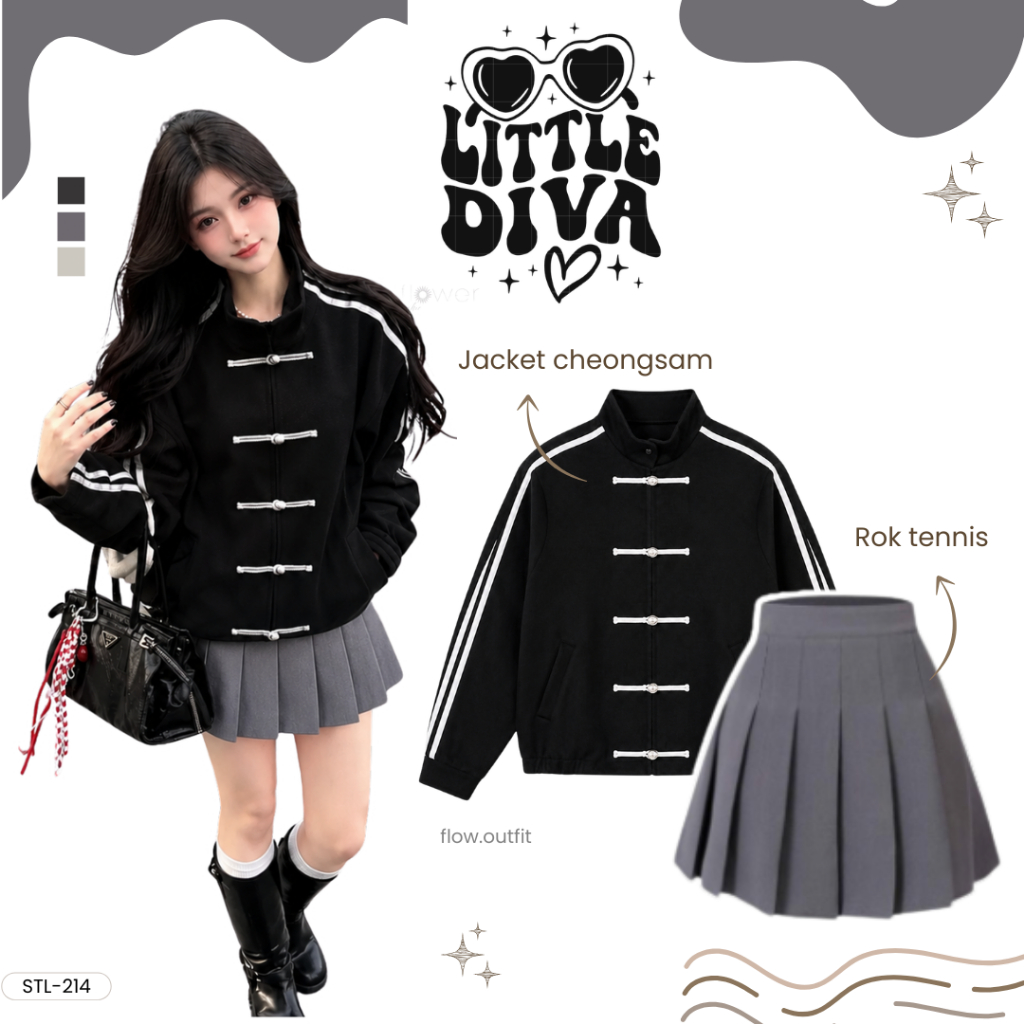 OOTD Korean Style 2in1  Jacket Chinesse Cheongsam | Rok pendek tennis | Celana cutbray jeans | Outfi