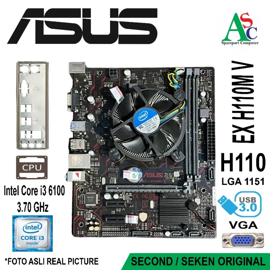 Paket Mobo Motherboard Asus Core i3 Gen 6 Fan Intel Backpanel