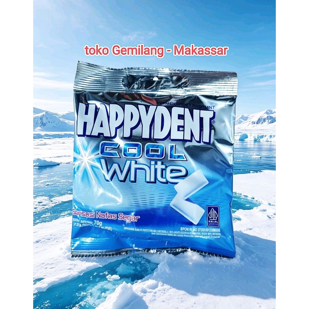 Permen Happydent Cool White 70 Gram, permen karet rasa mint menyegarkan