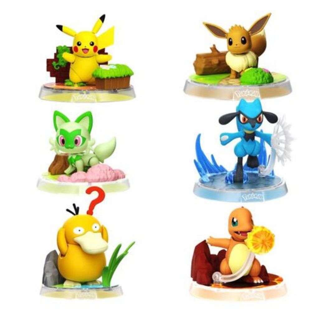 Blokees Pokemon CV-S01 Pikachu Psyduck Evee Charmander Sprigatito Riolu Mainan Figure Original