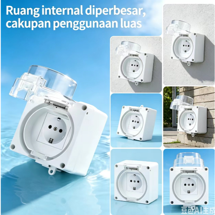 Stop Kontak Outdoor IP66 Waterproof Anti Air Soket Listrik Dinding Colokan Eropa 2Lubang/3Lubang 250