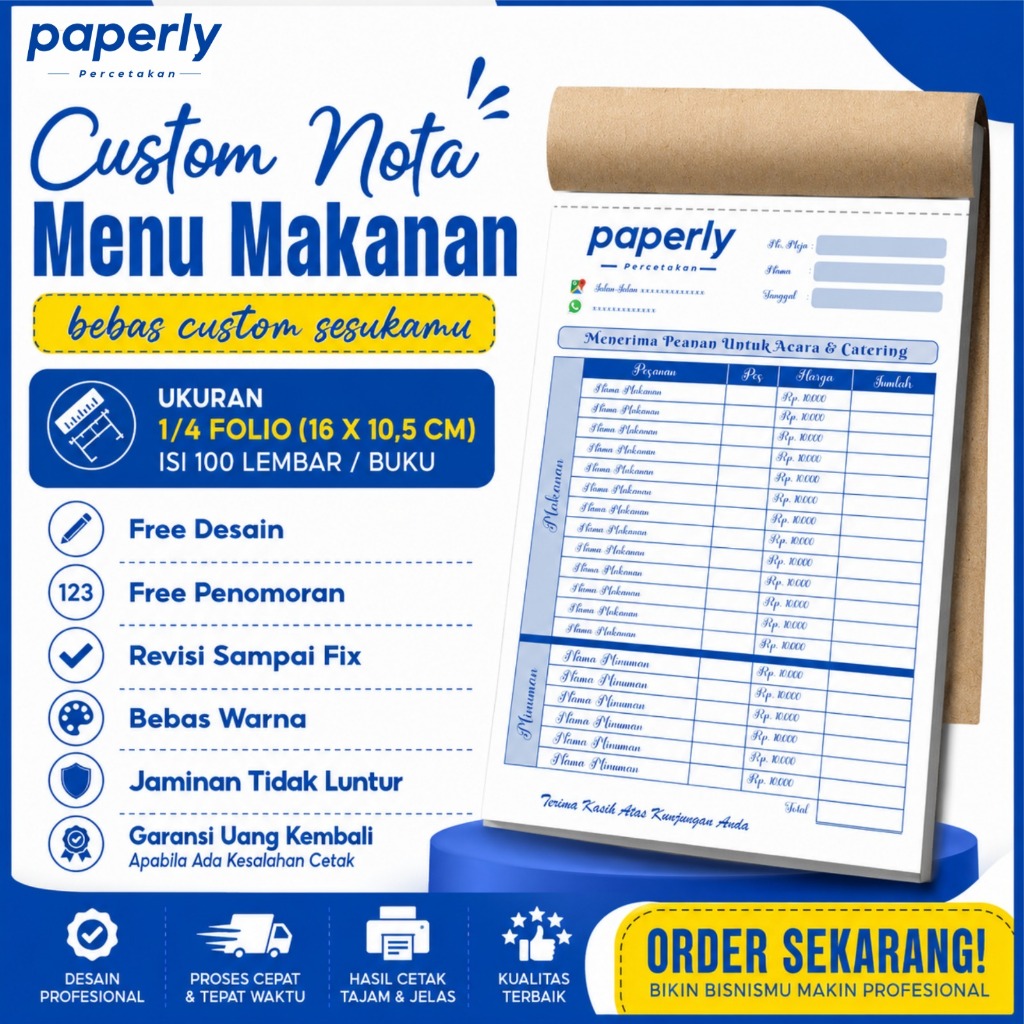 Nota custom menu makanan / Nota warung makan