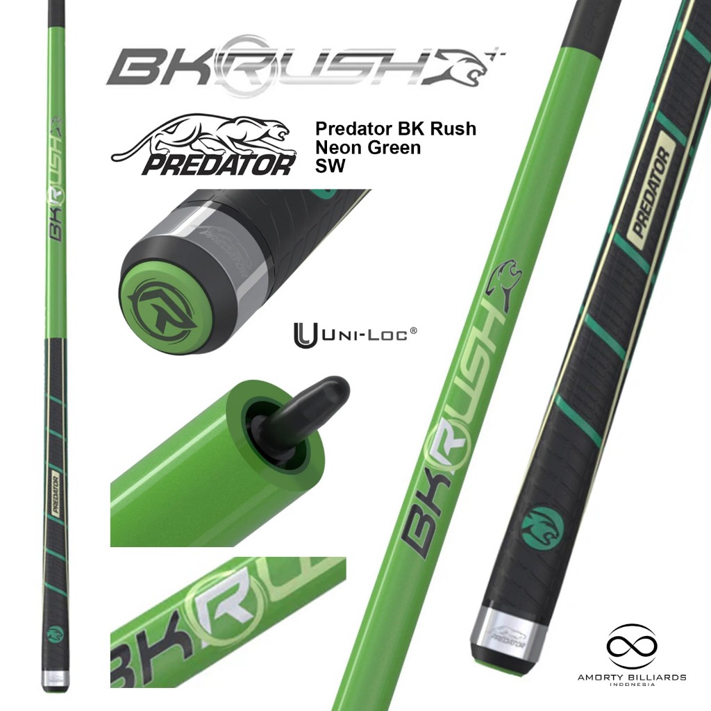Predator BK Rush Neon Green Break Cue - Sport Wrap / Stik Break Billiard