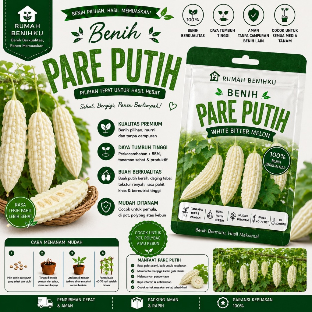 Benih Bibit Pare Putih HIGH MOON - Bibit Tanaman Sayur Sayuran Pare Paria Unik Pare Raden Gambas