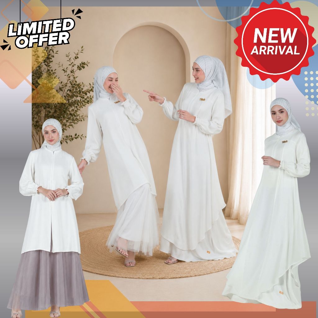 Dress Gamis Wanita Elegan Mewah Gamis Putih & Long Tunik Putih Wanita Terbaru Nibras Celline White