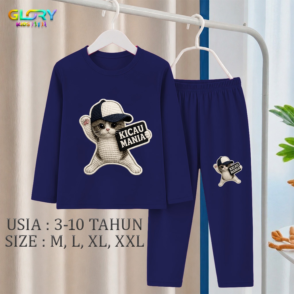 Setelan Anak Laki Laki Gambar Kucing Kicau Mania Lengan Panjang Kicau Mania Anak Usia 3-10 Tahun