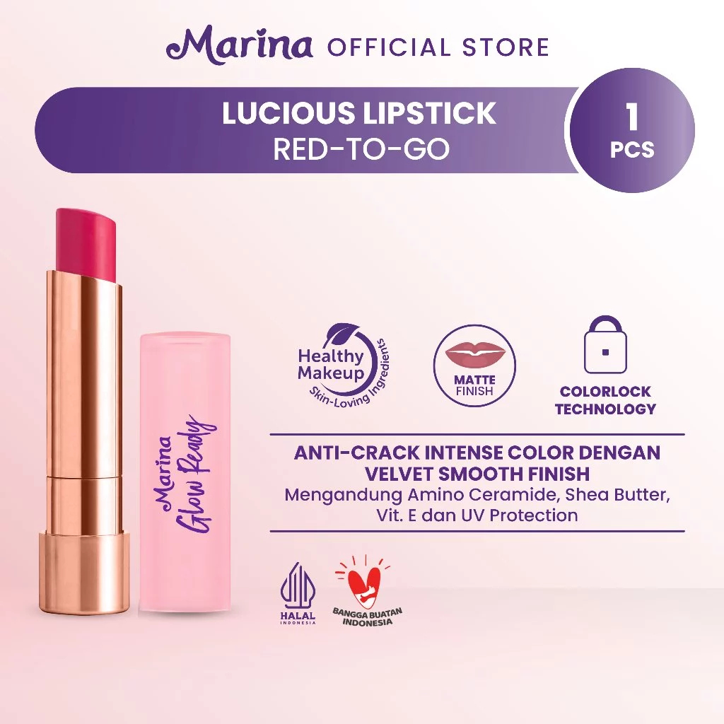 JEJU KOSMETIK - MARINA GLOW READY LUCIOUS LIPSTIK 04 BROWN - EXP JUNI 2026