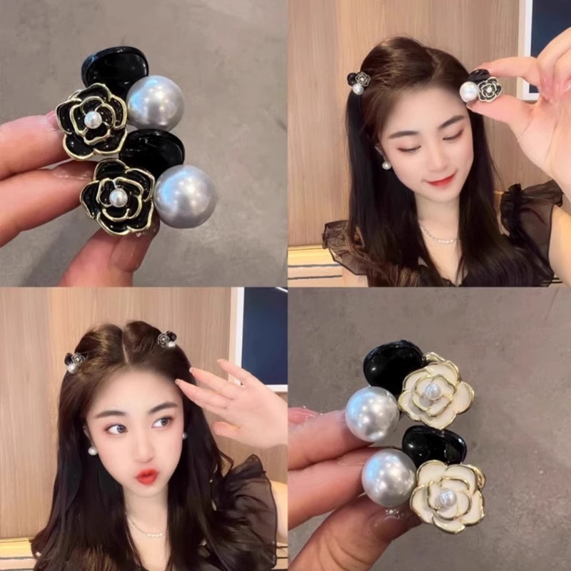 Jepit Rambut Korea Bunga Mutiara Hitam Putih Simple Jepitan Rambut Pearl Hair Clip Korean Aksesoris