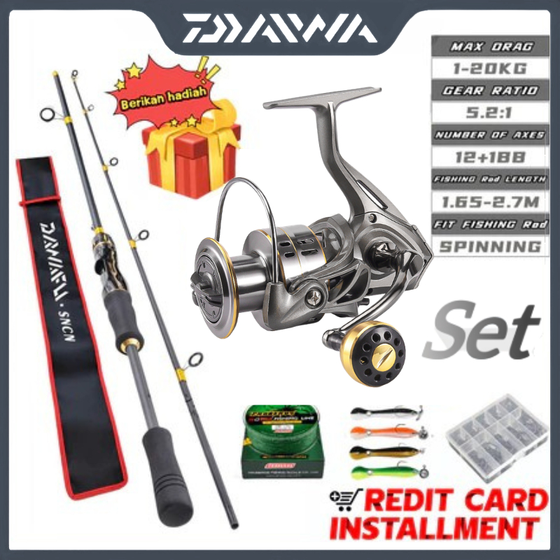 Joran DAIWA Emas M Spinning + Reel Metal Emas 5000-7000 - Paket Combo Tas Pancing - Max Drag 15kg - 