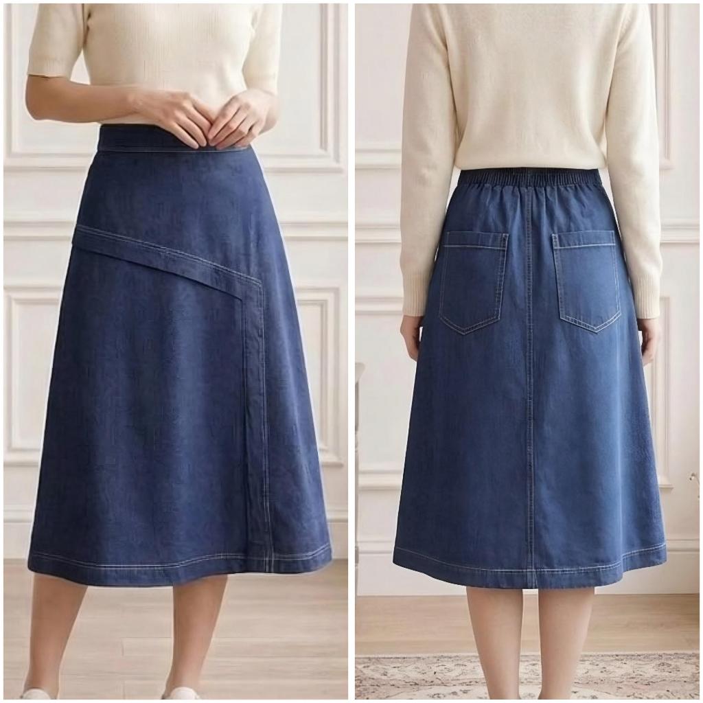 LARAS ROK DENIM PREMIUM / ROK MIDI WANITA