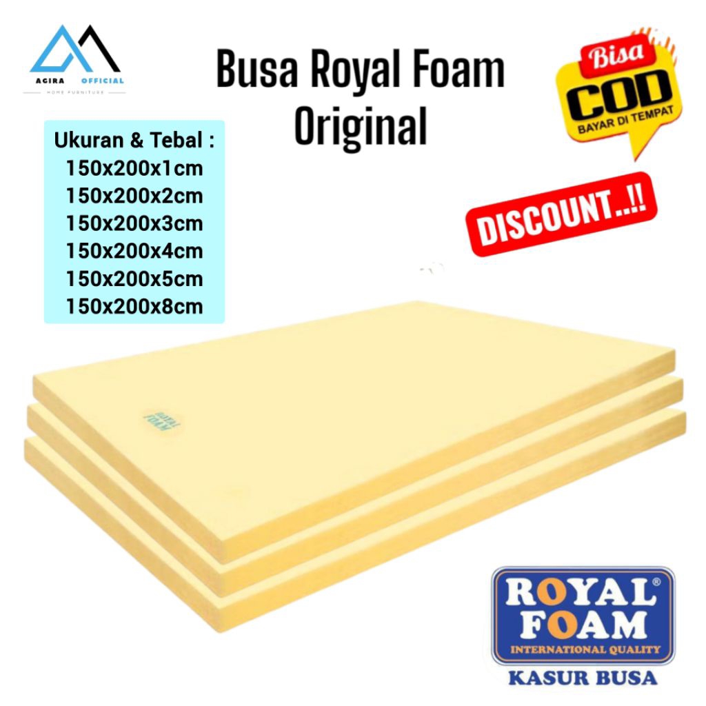 BUSA ROYAL FOAM ORIGINAL Tebal 3cm, 4cm, 5cm, 8cm Busa Lembaran Kasur Surpet Density 16 Yellow