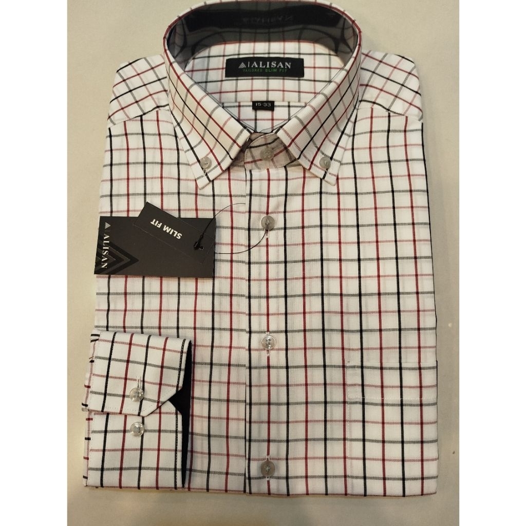 Kemeja Alisan Motif  Kombinasi  Kotak-Kotak Lengan Panjang Slimfit