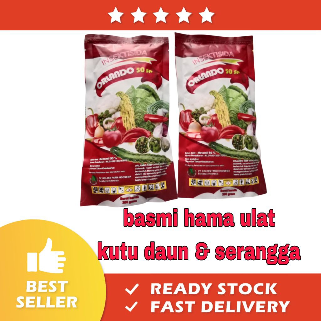 INSEKTISIDA ORLANDO 50 SP METOMIL 50% - BASMI SEMUA HAMS ULAT - KUTU KEBUL - WERENG - KLAPER  250 GR