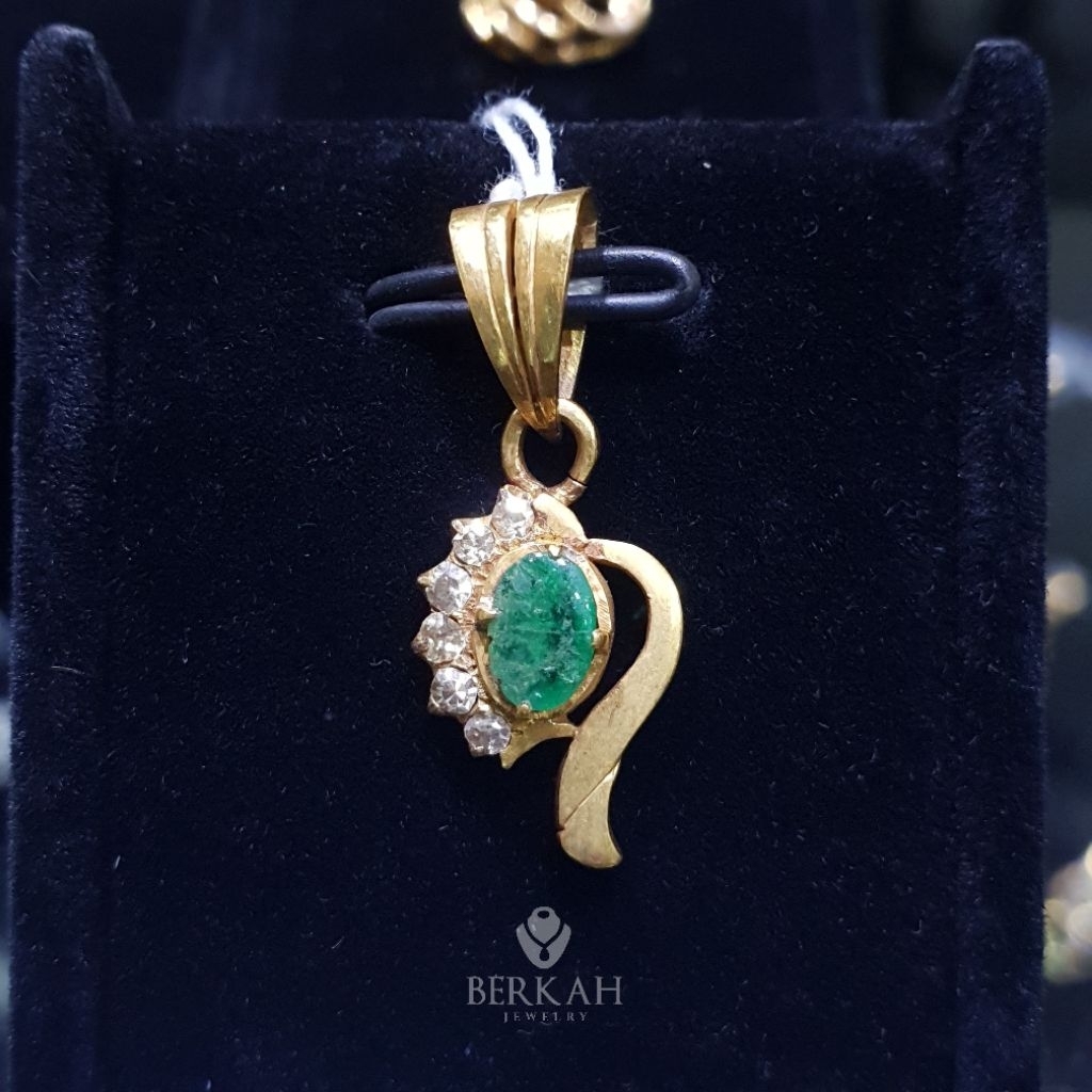 Liontin emas berlian asli natural diamond & batu zamrud