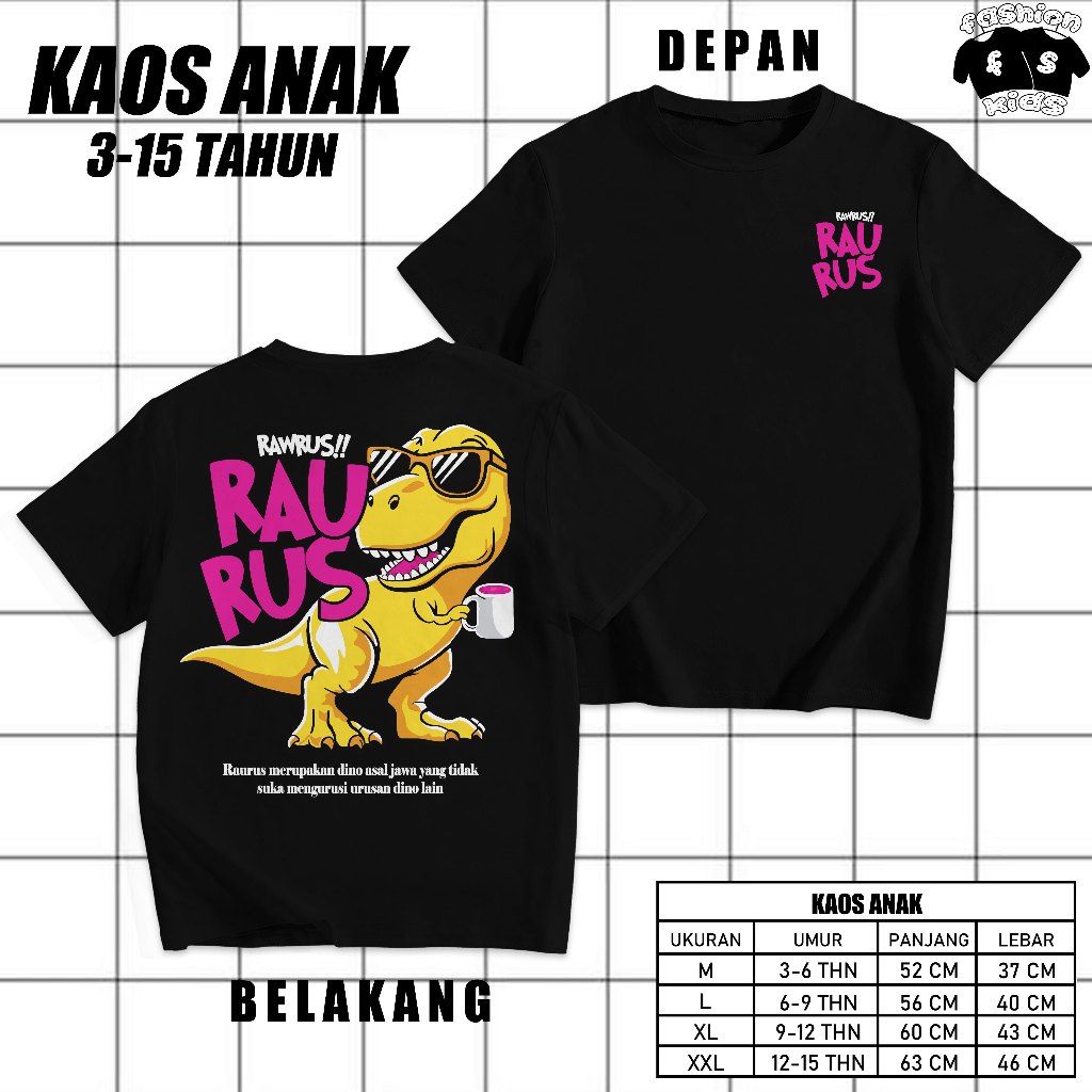 KAOS ANAK - Kaos Raurus Rawrus - Baju Distro Kata Kata Keren Nyindir Plesetan Lucu