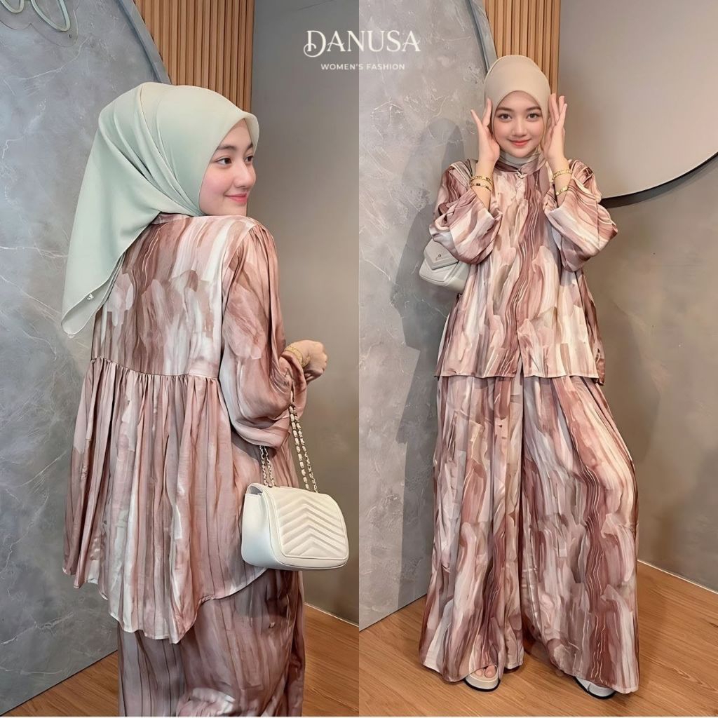 DARA SET Rayon Diamond Original Setelan Wanita Kekinian Kulot Motif Floral Bunga Jumbo Tunik Oversiz