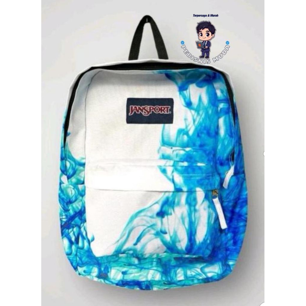 [READY STOK BISA COD] TAS RANSEL JANSPORT MOTIF ASEP BIRU - BNWT FULL TAG