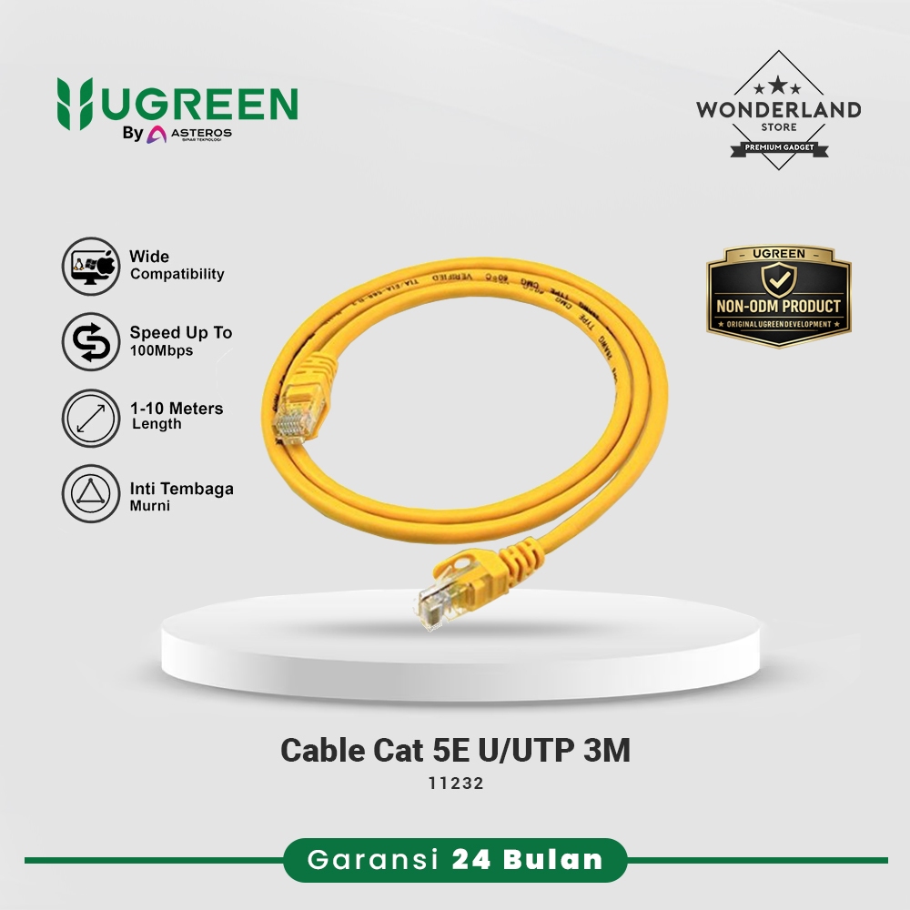 Ugreen Kabel LAN Ethernet RJ45 CAT5E Cat 5e Gigabit Male to Male U/UTP Speed 100mbps Tembaga - Wonde