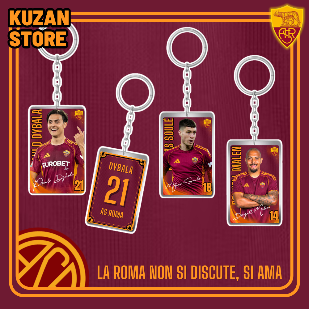 Ganci AS Roma 25/26 Akrilik 2 Sisi Size 5,5x3,8cm Desain Eksklusif (Dybala, Soulé, Malen, El Shaaraw