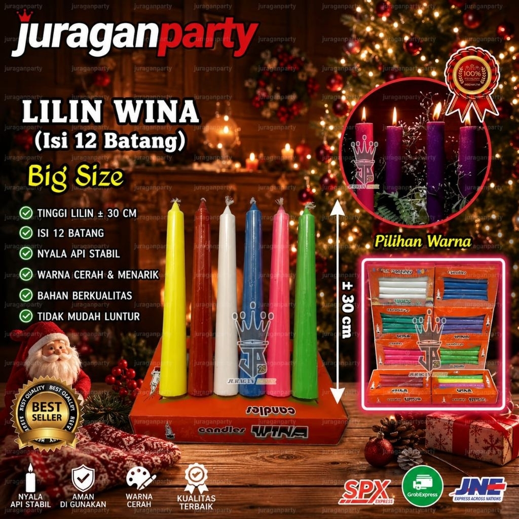 (Isi 12 pcs)Lilin Wina besar,Lilin Natal,Lilin Christmas,Lilin malam Kudus,Lilin Besar