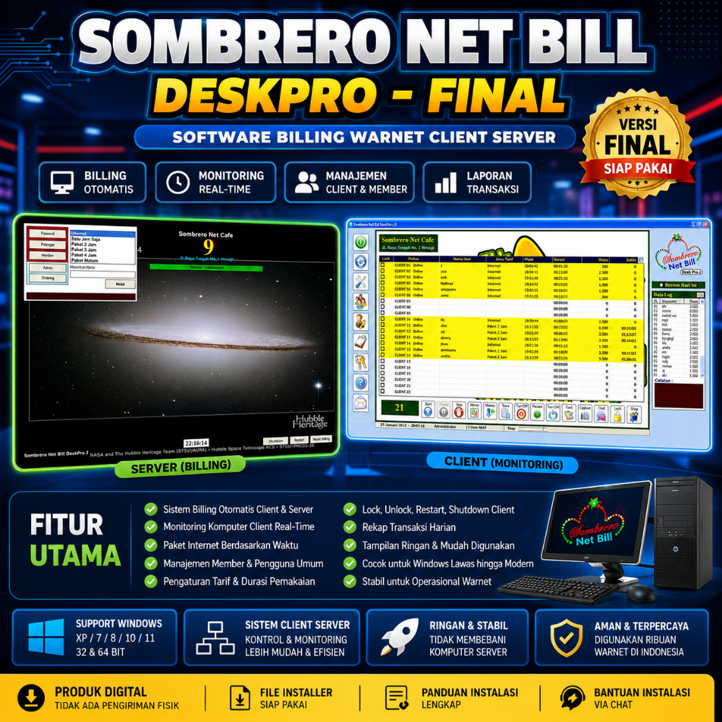 Software Billing Warnet Sombrero Net Bill DeskPro Final Full Version Aplikasi Manajemen Internet Caf