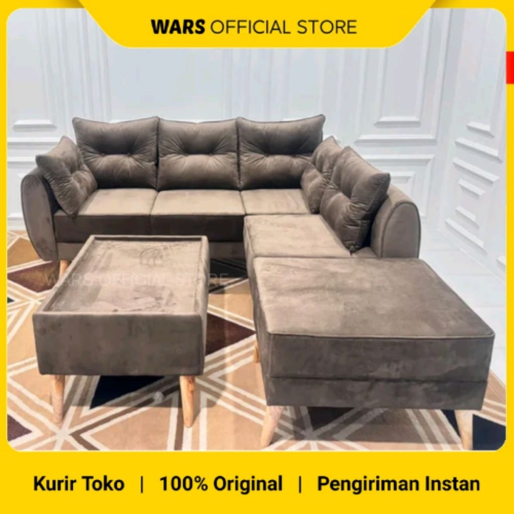 Sofa Ruang Tamu Sudut L Minimalis Kaki Retro Bandung