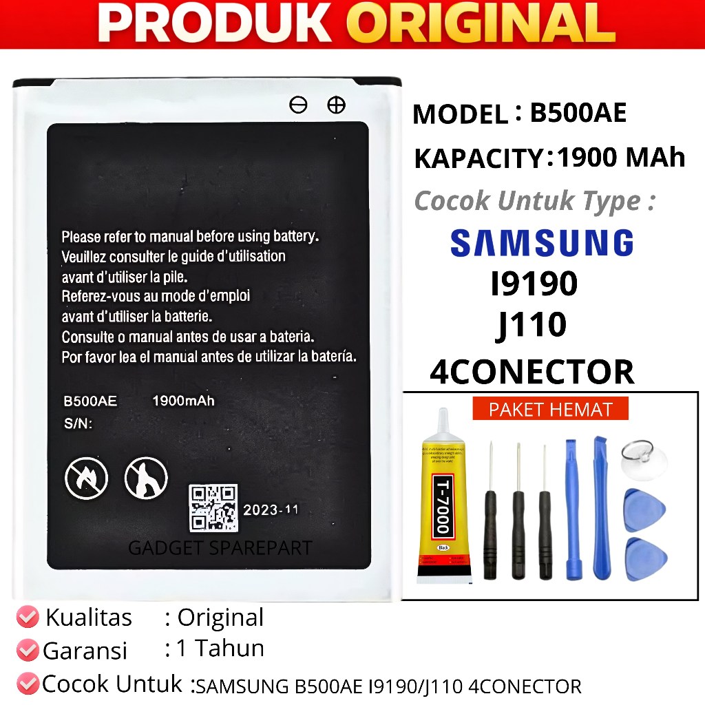 BATERAI SAMSUNG I9190/J110 B500AE 4CONECTOR ORI NEW