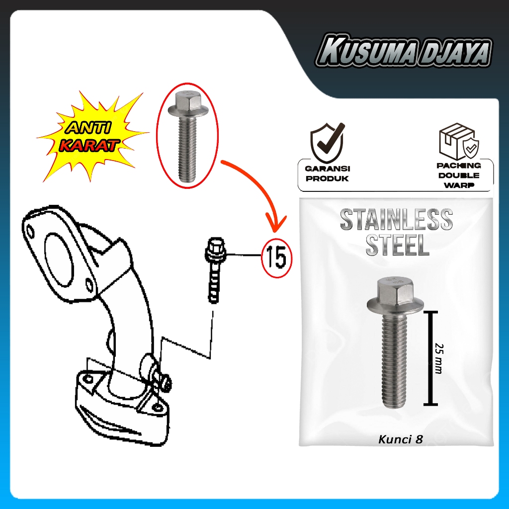 BAUD BAUT STAINLESS 6X25 MANIPUL KE HEAD KARISMA SUPRA X 125 KARBU SATUAN