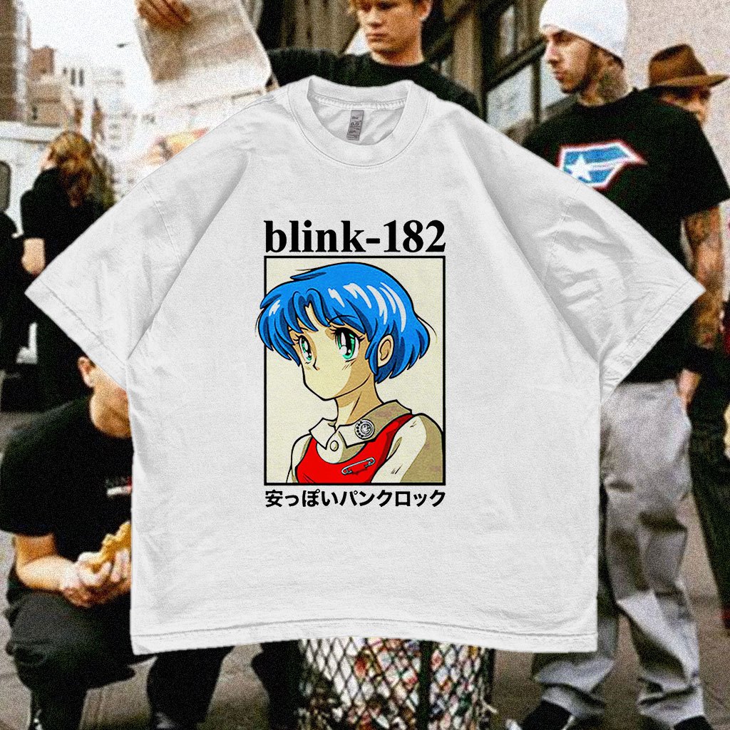 Kaos Band Blink-182 Anime Oversized T-shirt Vintage Cotton 24s