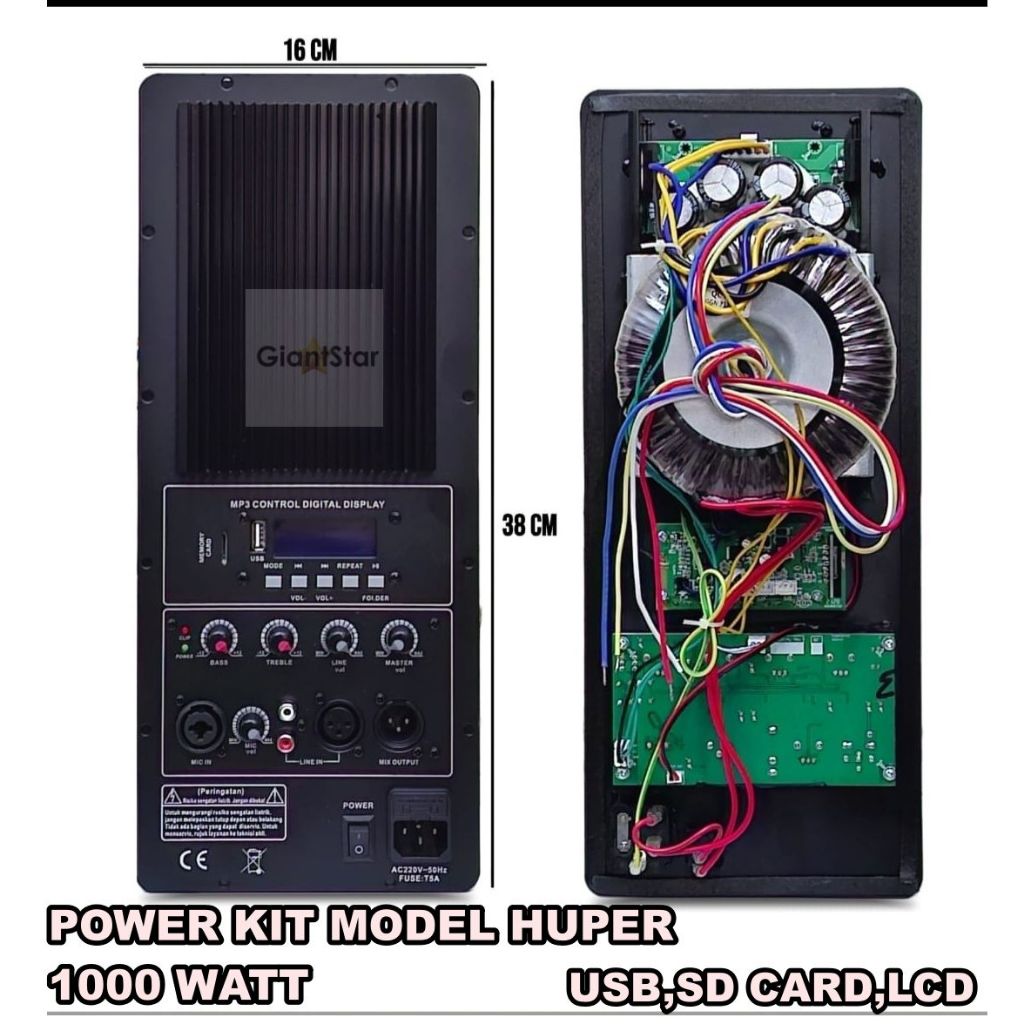 POWER KIT MESIN KIT SPEAKER AKTIF AMPLIFIER USB LCD POWER KIT MODEL Huper MiKi 2-3 WAY 16x38 cm 1000