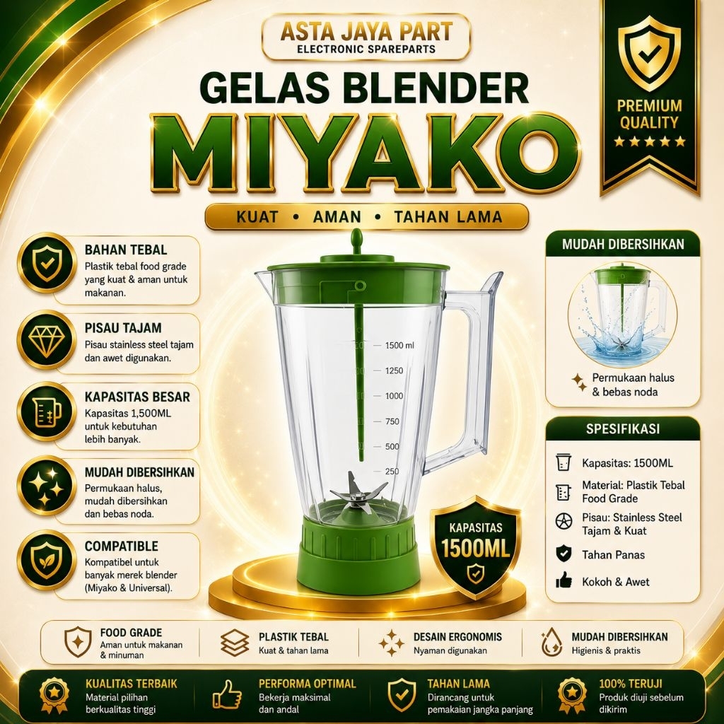 Gelas blender 1 set 1,5 Liter untuk Blender Miyako, Yasaka, Okayama, TD, Advance, dll