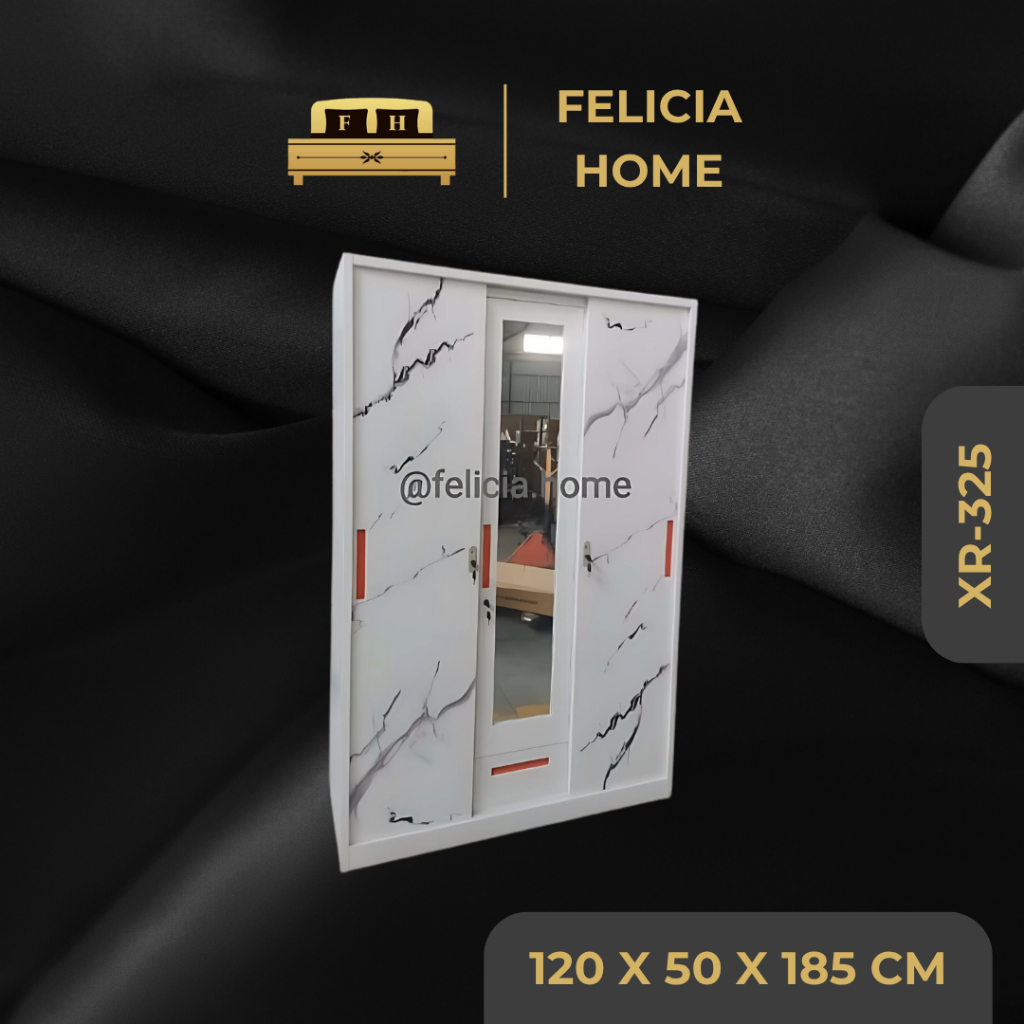 Lemari Pakaian Besi 3 Pintu Sliding Door Import