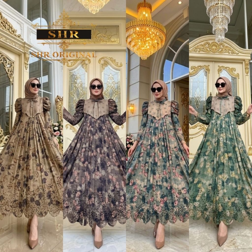 COD  NEW SHR ORI 100% DRESS MAXI GAMIS MIDI GERIGI SUTRA TEXTURE SOFT SYAHIRA