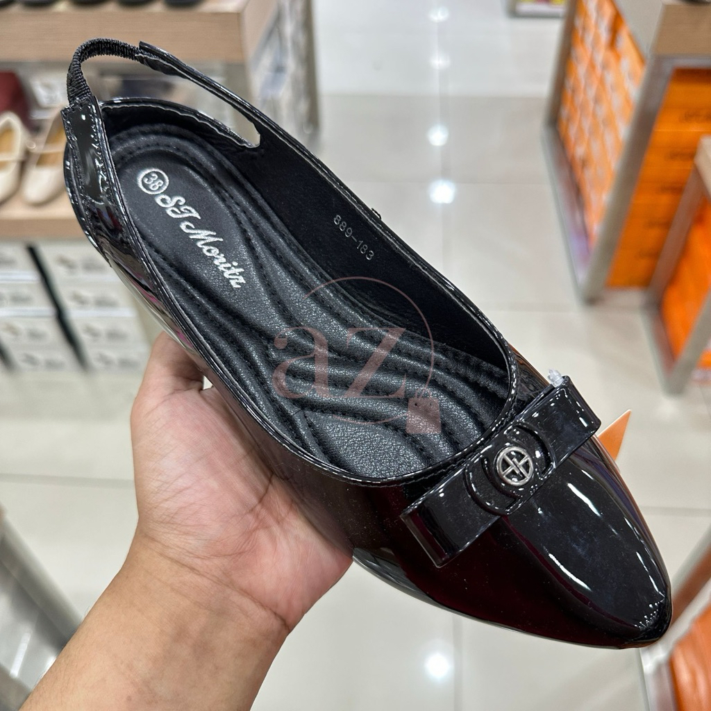 St. Moritz sepatu casual sekolah kerja wanita flat shoes hitam coklat tan glossy berkilau