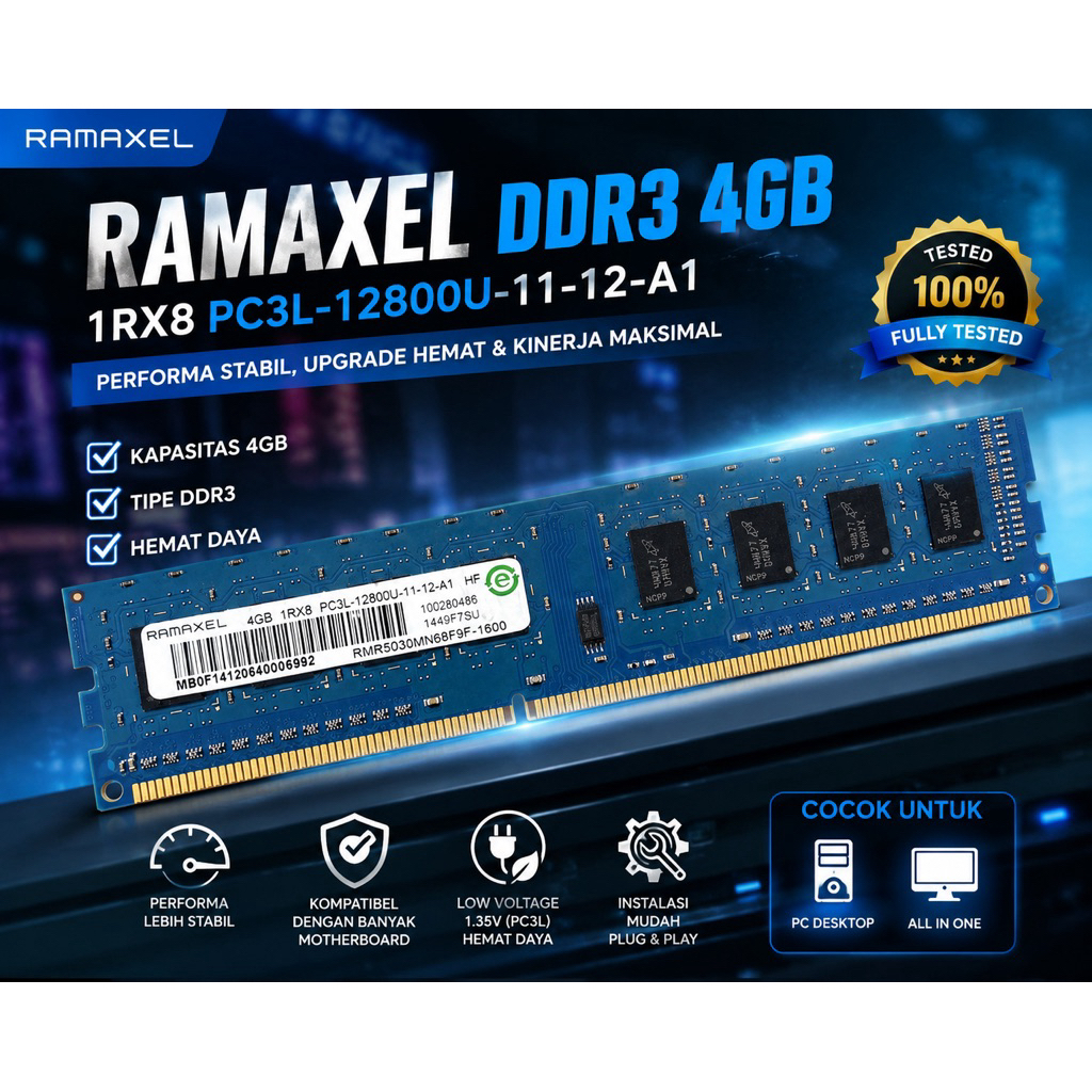 RAMAXEL DDR3 4GB Desktop Memory 1600MHz PC3L Second Normal