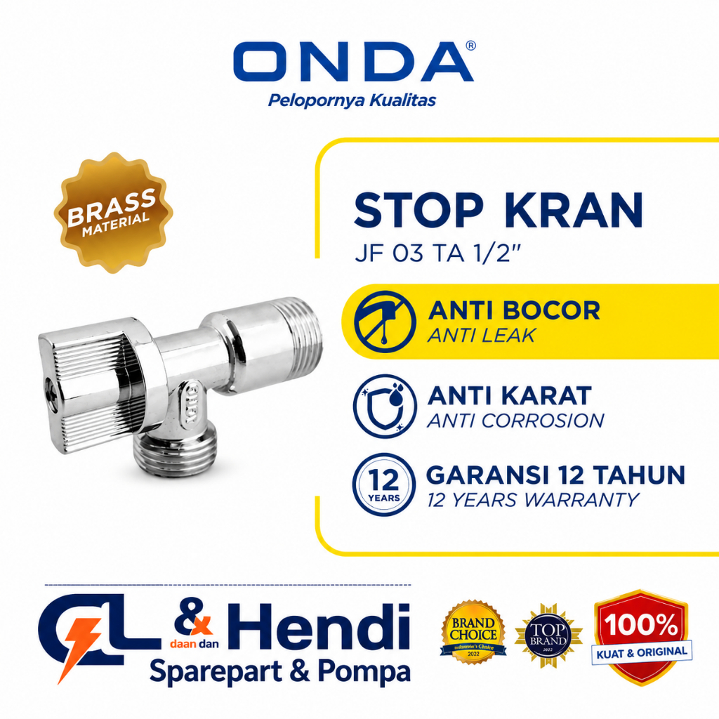 ONDA Stop Kran WC Air Toilet WC Tembok Jet Shower Kuningan Anti Bocor Anti Karat Onda/Kran SHOWER WC