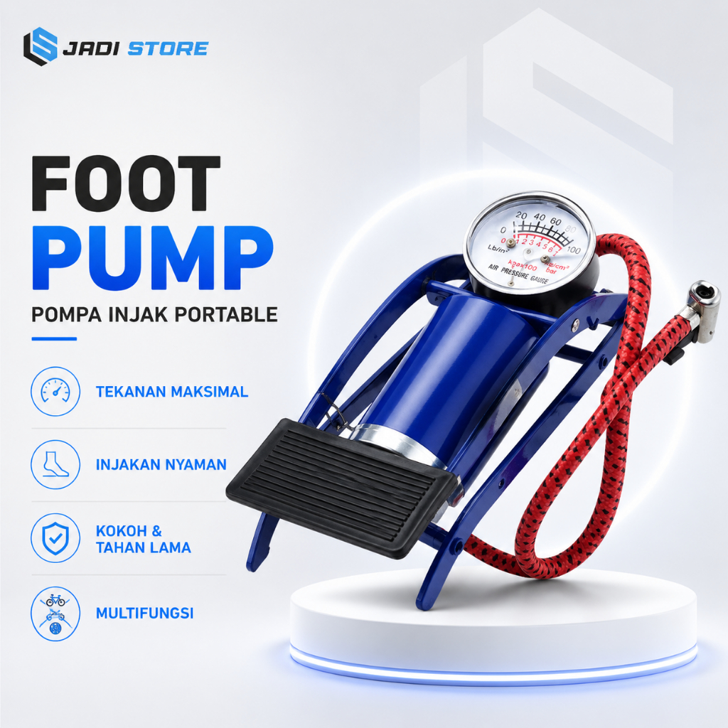 Foot Pump Pompa Angin Manual Kaki Injak - Sepeda, Mobil, Motor, Bola Pompa Kaki Injak Pompa Ban Moto