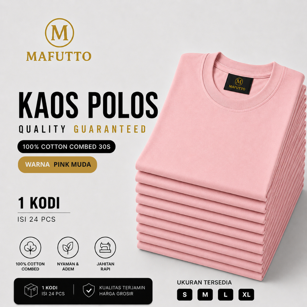 MAFUTTO Kaos Polos Unisex Cotton Minimalist Lengan Pendek - pink muda (baby pink) 1kodi 24pcs