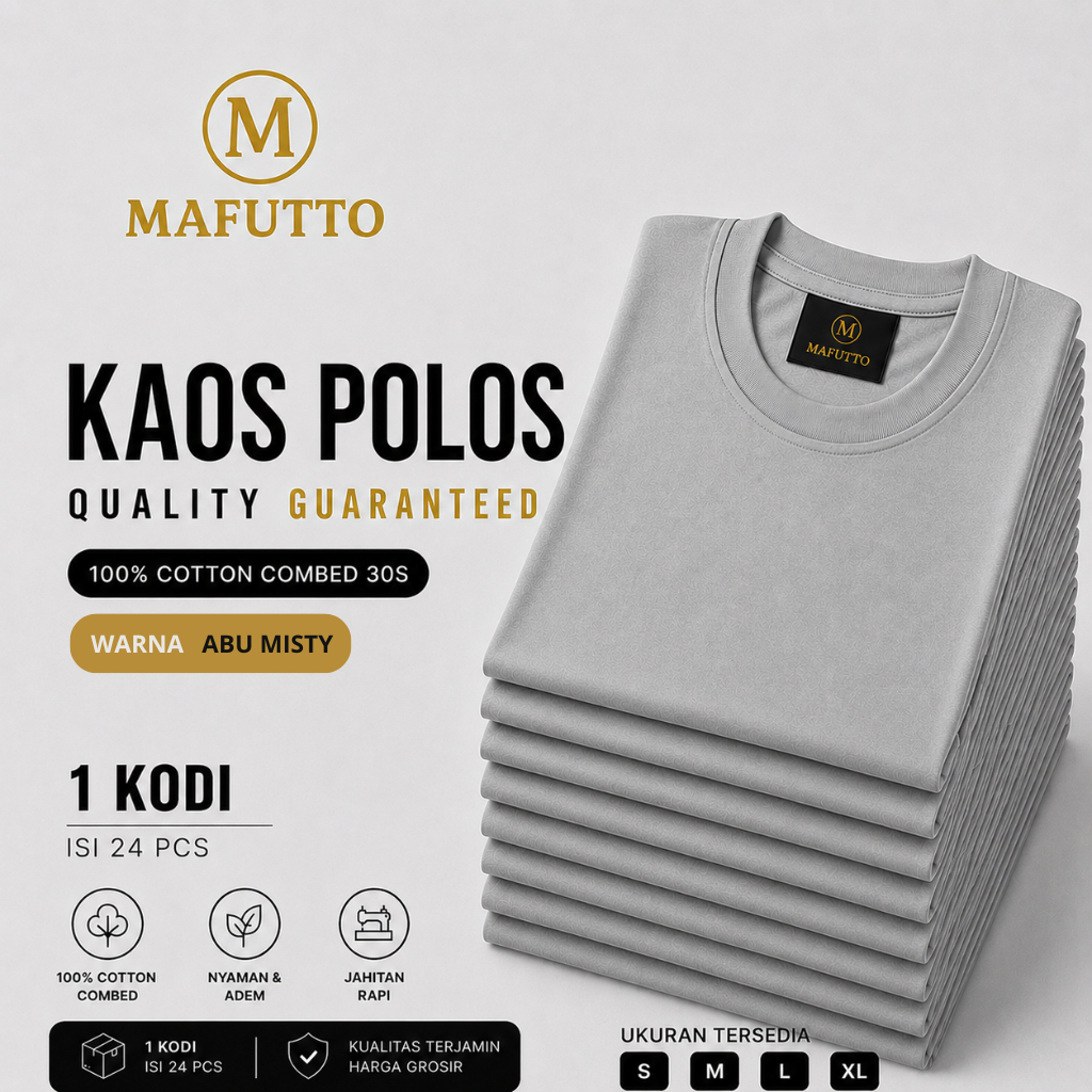 MAFUTTO Kaos Polos Unisex Cotton Minimalist Lengan Pendek - abu misty 1 kodi 24pcs