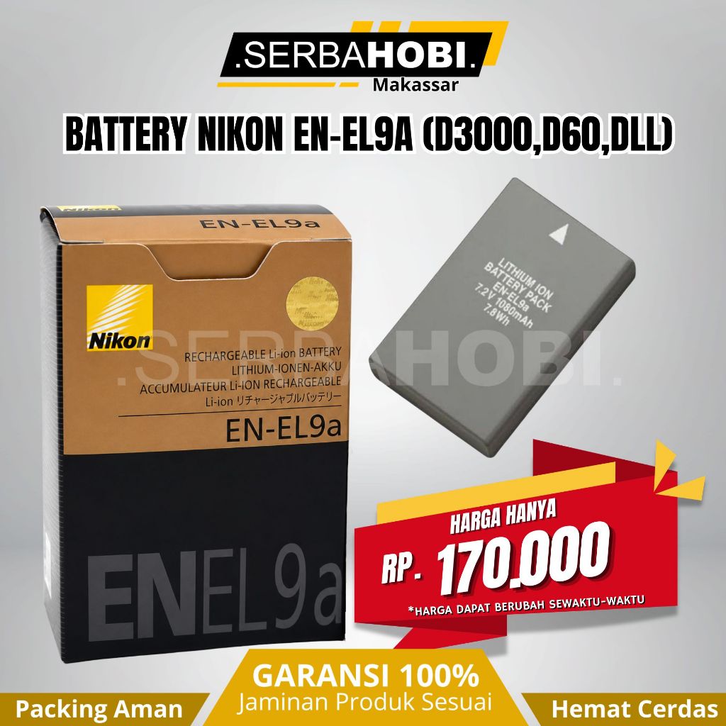 Battery Nikon EN-EL9A Cocok untuk kamera nikon d3000, d5000 d60 dll