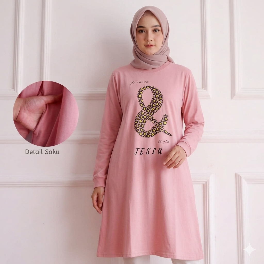 Tunik Wanita Kekinian Korean Style Hijab Dan Tunik Ukuran M L XL XXL XXXL  LD 90 - LD 130 Bahan Kaos